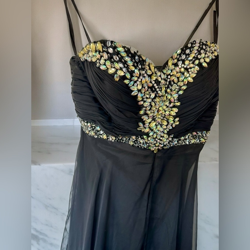 ✨Host Pick✨ BLACK CHIFFON PROM FORMAL EVENING GOWN WITH  RHINESTONE ACCENTS 4 - Picture 12 of 16